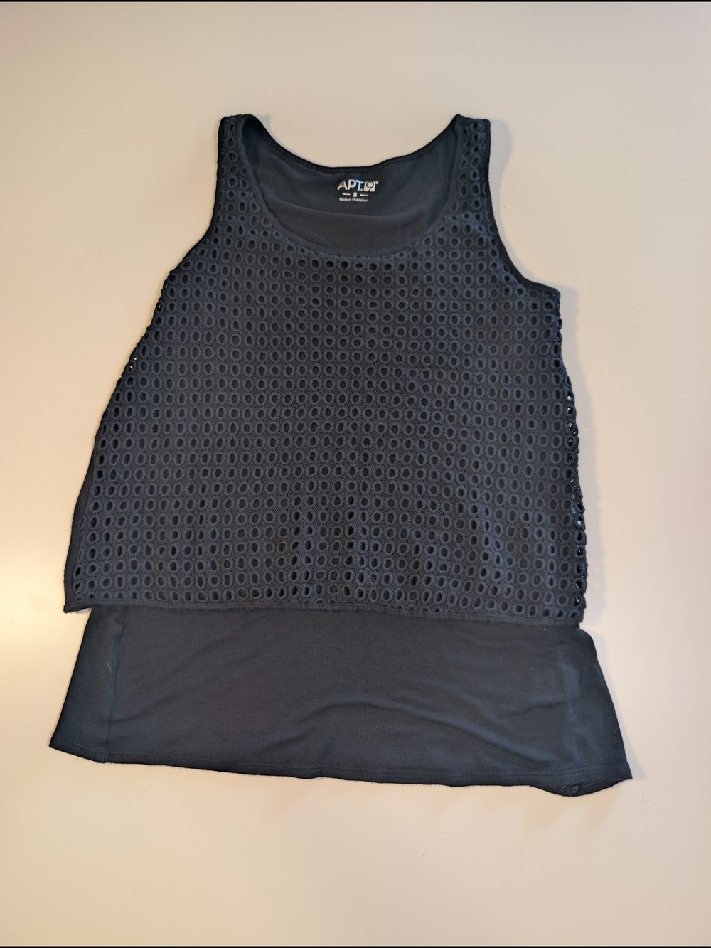 Apt. 9 Black Eyelet Mixed Media Layered Tank Top Size S